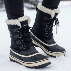 Sorel Faux Fur Black Insulated Lined Winter Snow Boots Woman Lady Size 8
